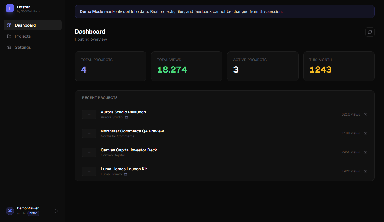 Hoster Dashboard